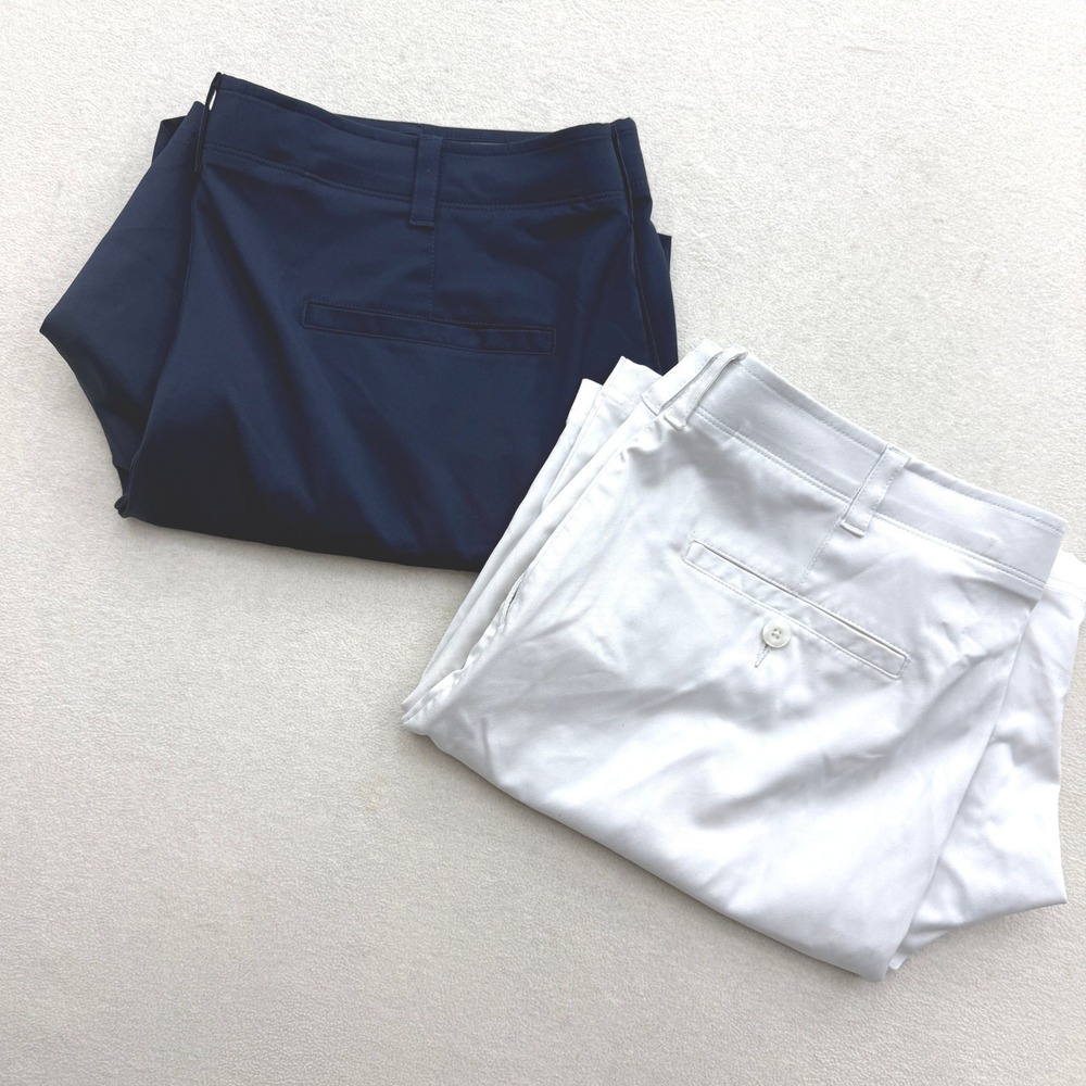 Pro Tour Golf Shorts Mens 40 White Navy Blue Performance Stretch Bundle 2 pack